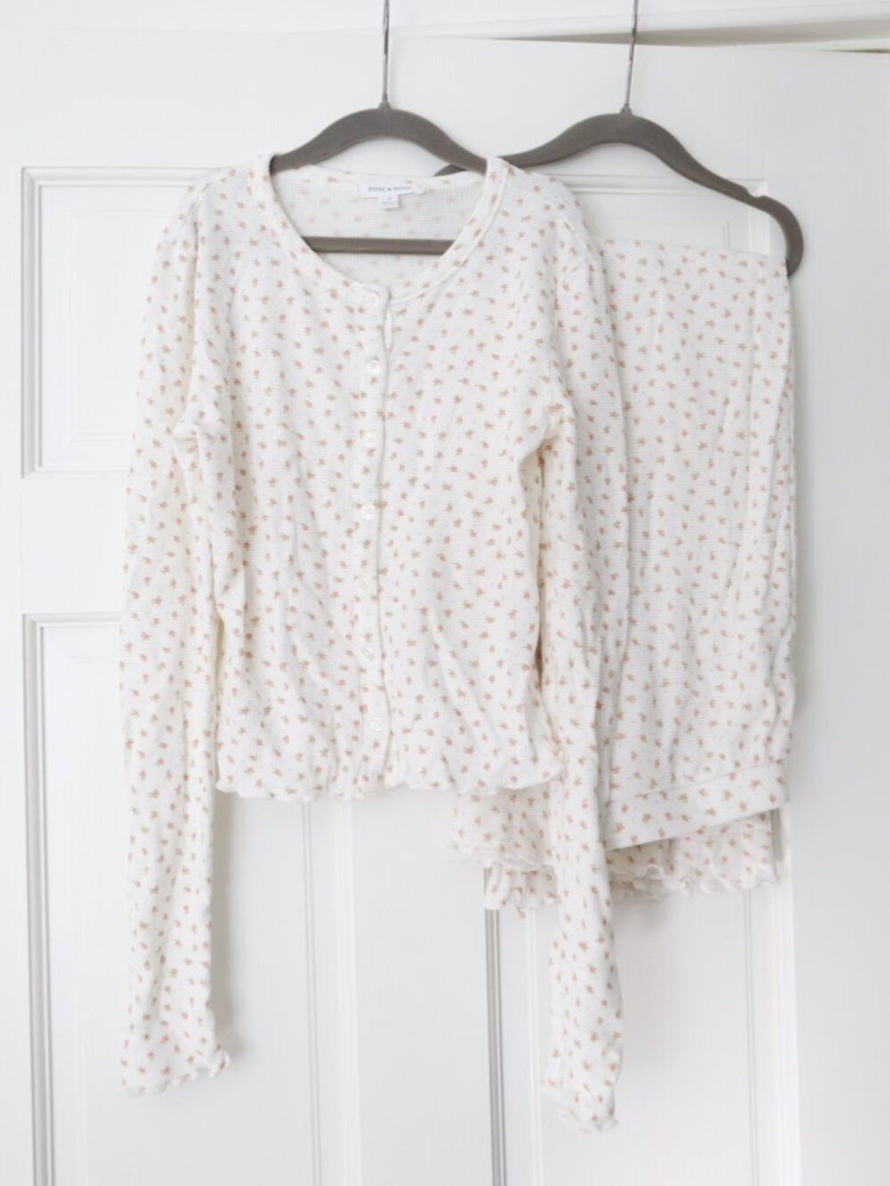 Pink Rose Floral Waffle Knit Pajama Set Small NWOT - Picture 4 of 4